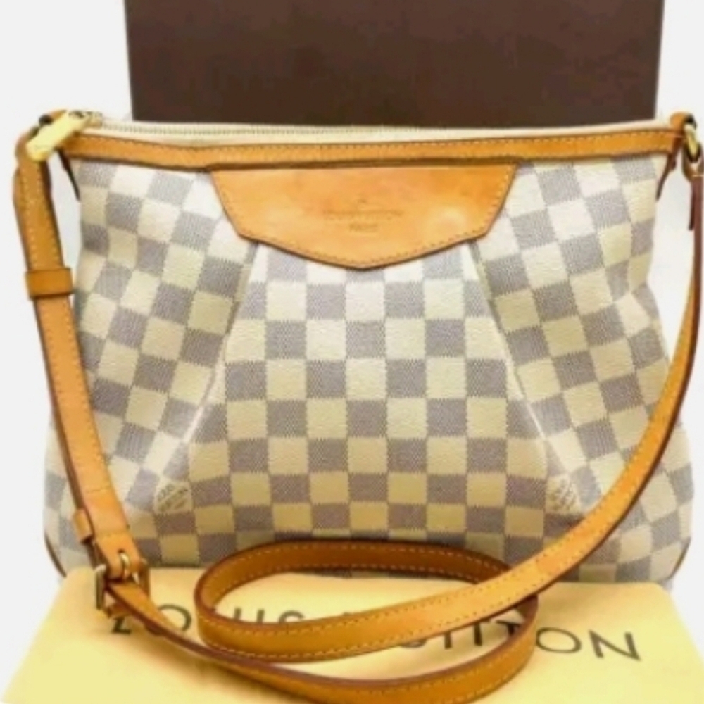 Authentic damier Azur Siracusa PM shoulder / crossbody bag.